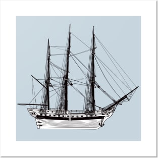 Drawing of medieval sail ship Posters and Art